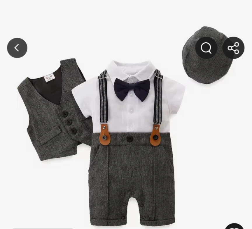 Baby Boy Formal Outfit Set - Romper, Vest, and Cap
