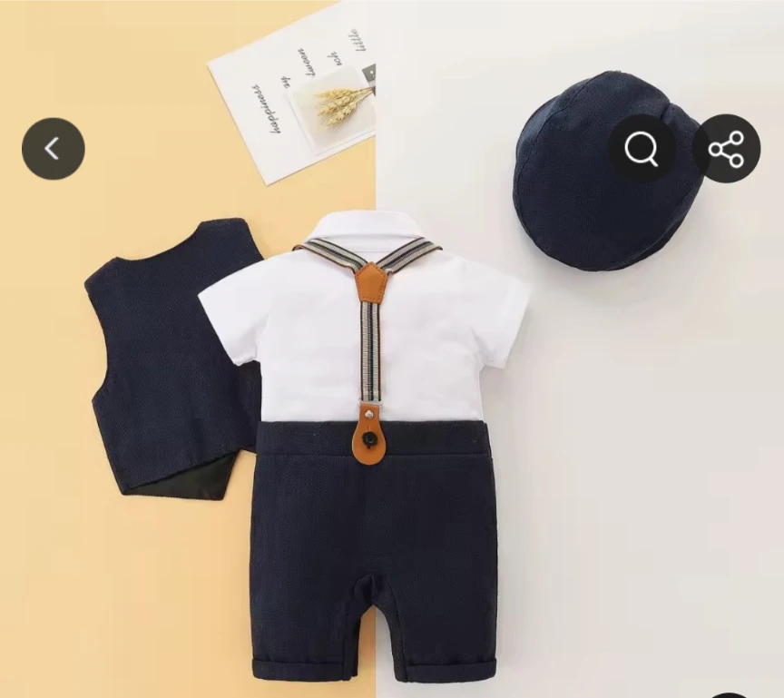 Baby Boy Formal Outfit Set - Romper, Vest, and Cap - photo 2