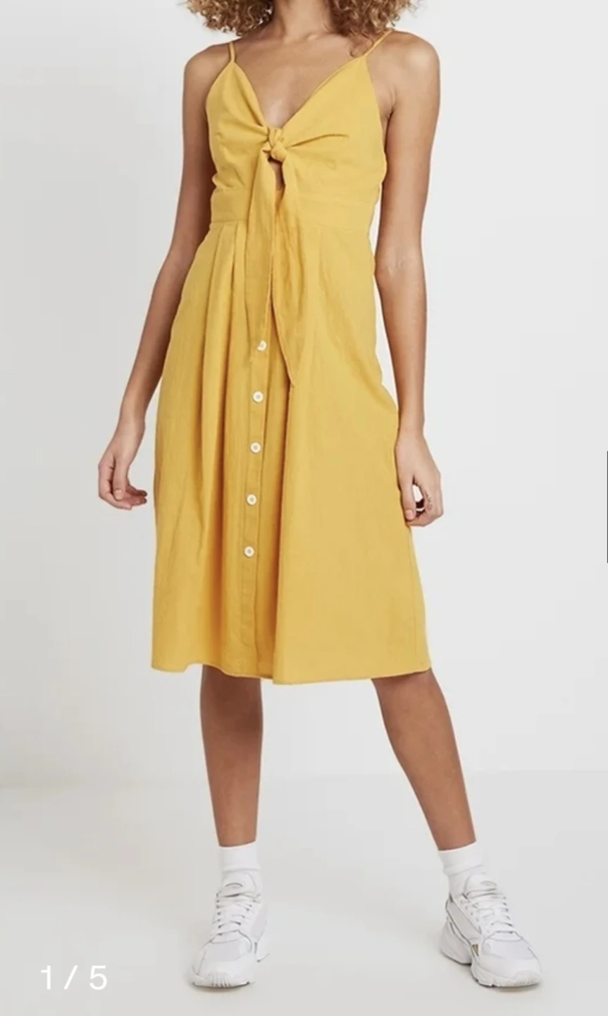Yellow Tie Front Midi Dress Large
