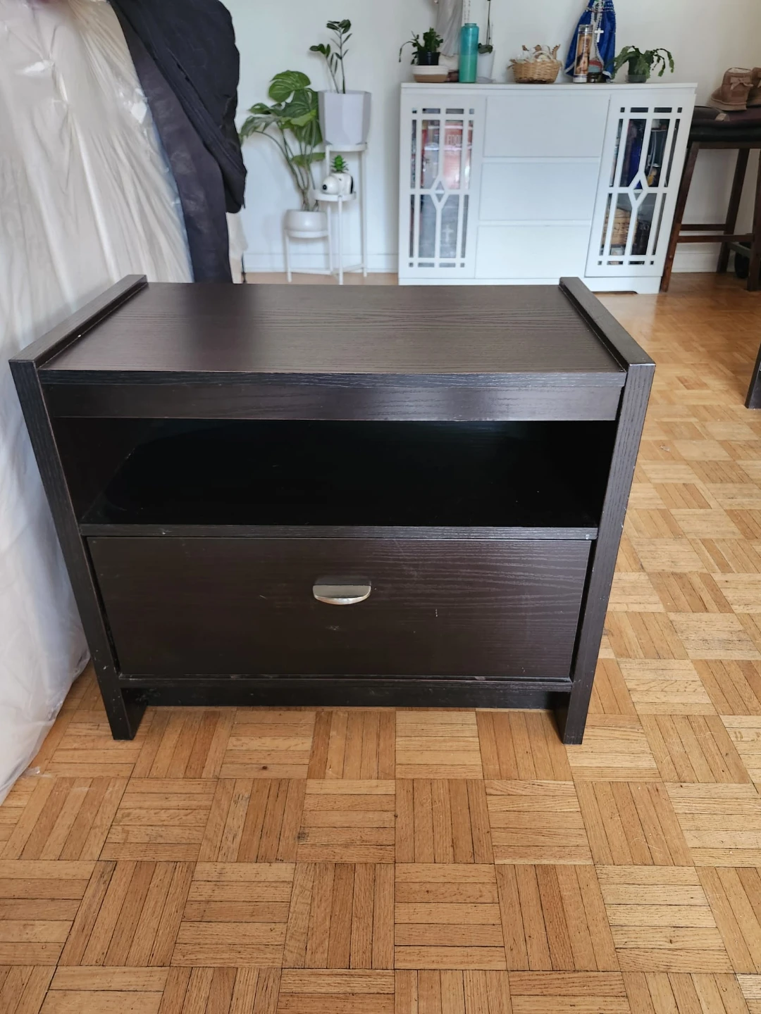 Black Nightstand with Drawer and Shelf - photo 2