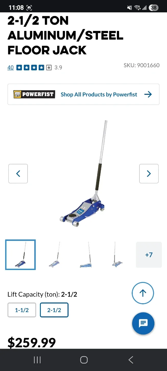 Powerfist 2-1/2 Ton Aluminum/Steel Floor Jack