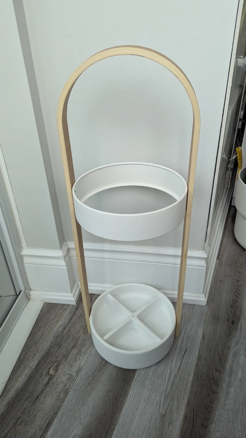 Wooden and White Umbra  Umbrella Stand