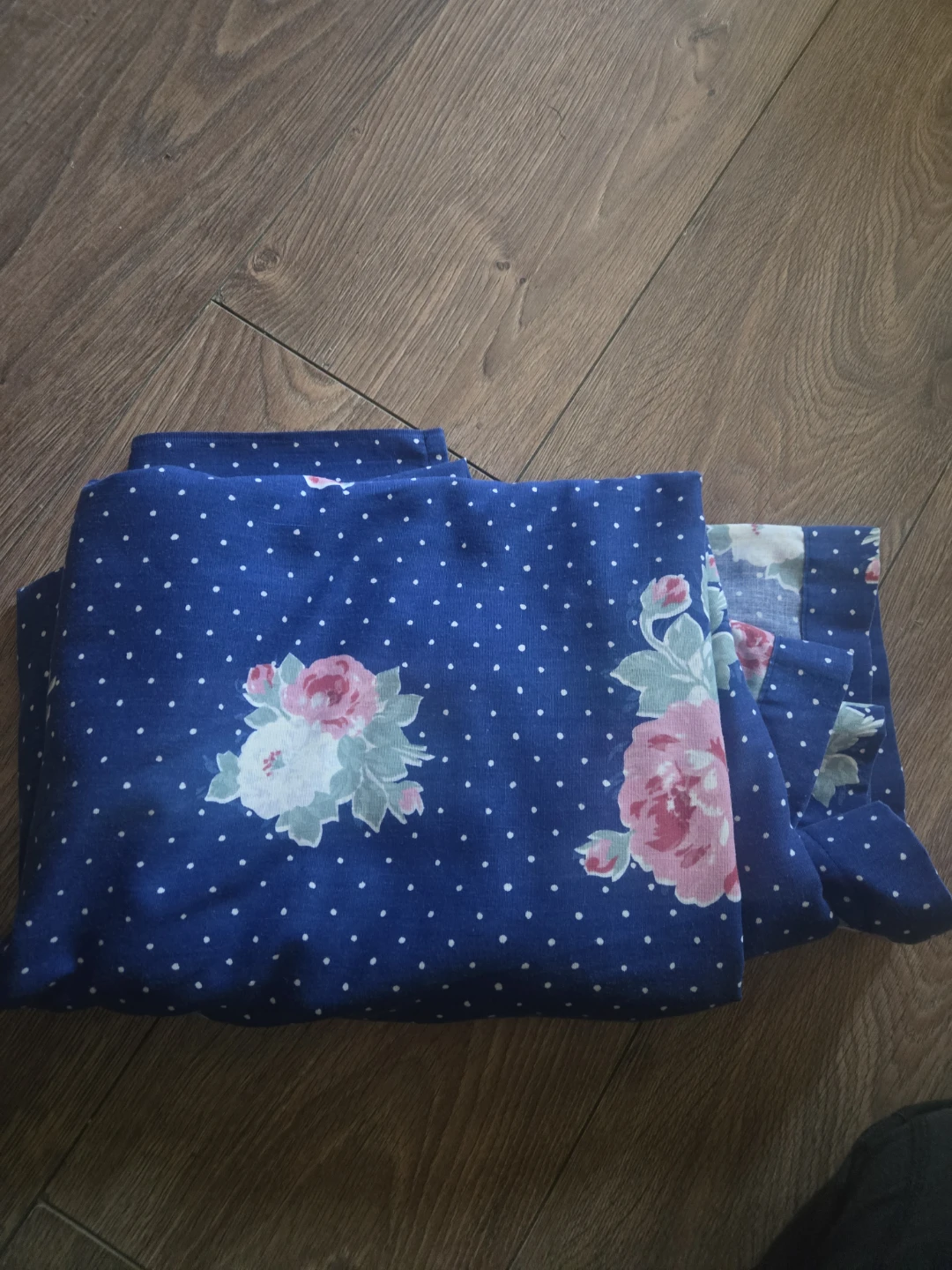 Blue Polka Dot Floral Pajama Set