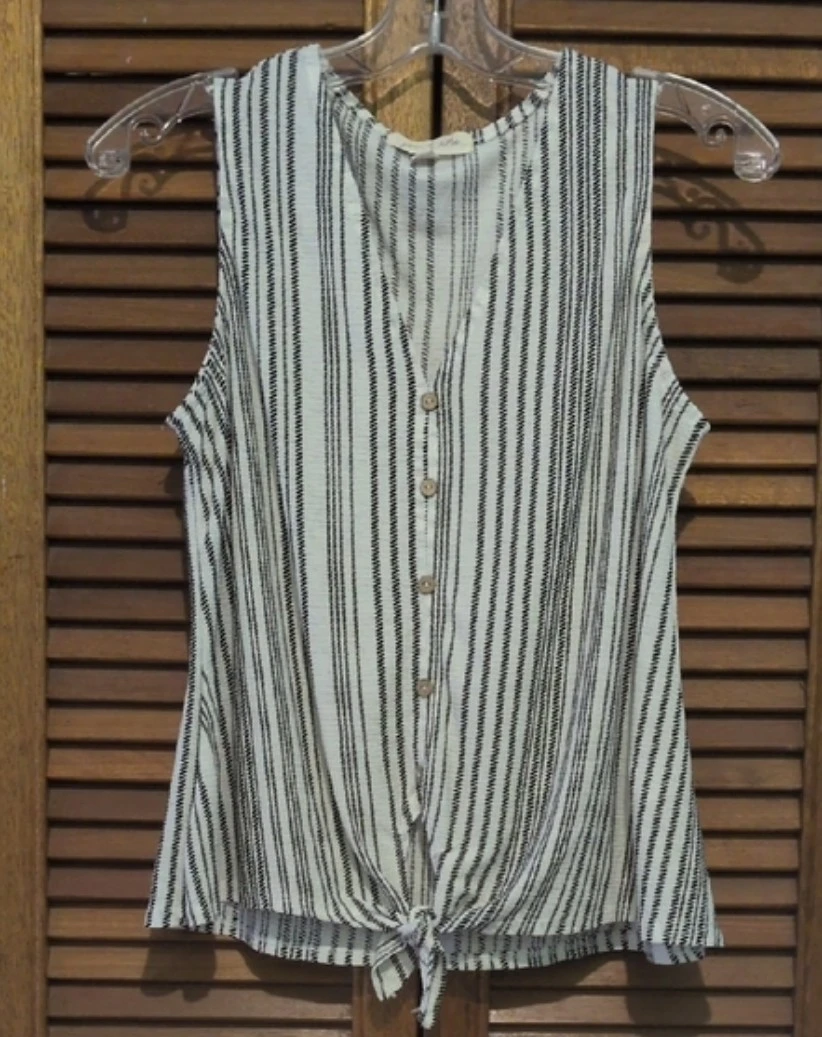 Joie de Vivre Striped Tie-Front Tank Top - Size S