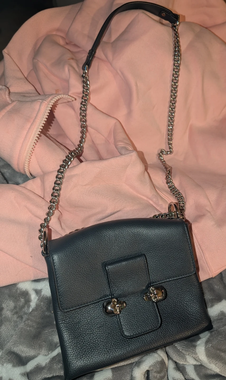 Alexander McQueen Navy Leather Skull Lock Shoulder Bag - photo 2