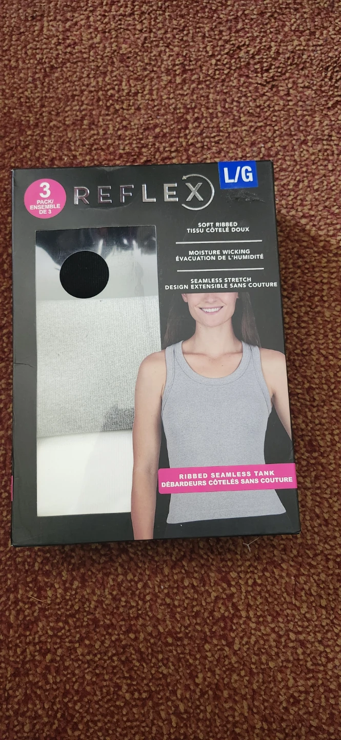 Reflex 3 Pack Ribbed Seamless Tank Tops - Size L/G