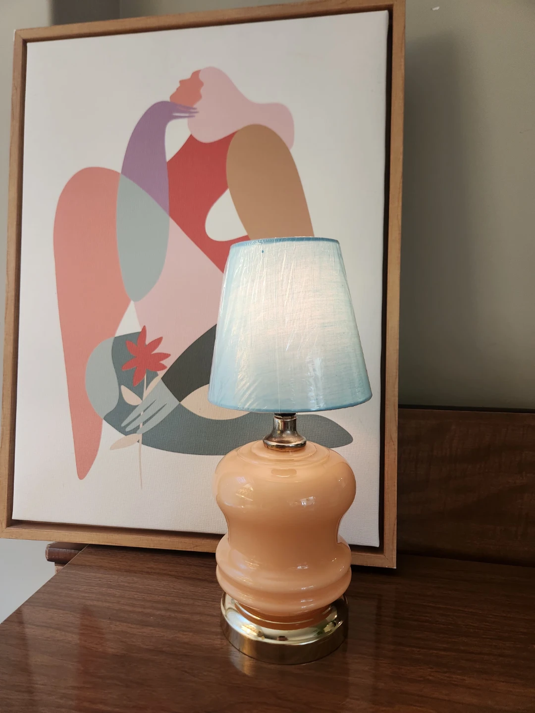 1980s micro Peach Bubble Accent Lamp with Blue Shade