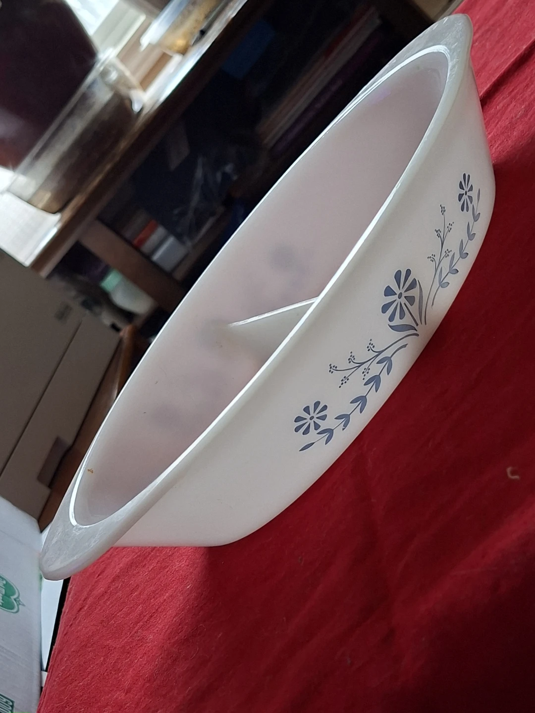 Pyrex Divided Casserole Dish with Blue Floral Design