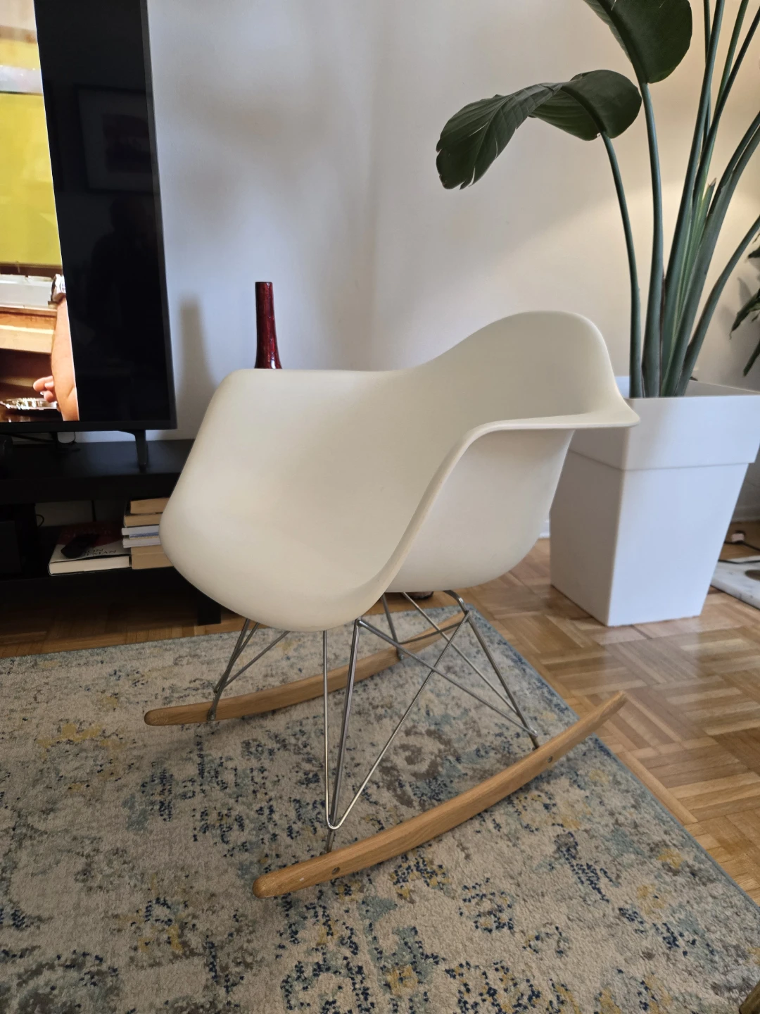 White Rocker Chair with Wood and Metal Base