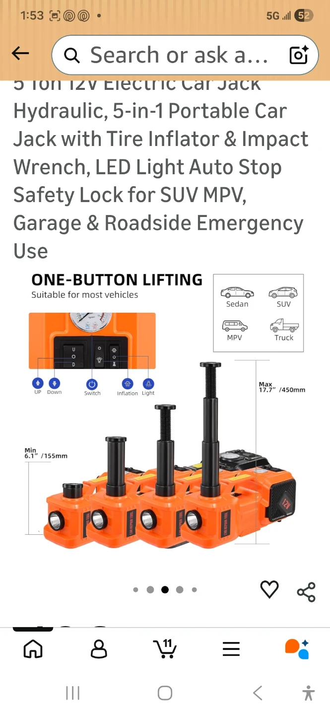 5 Ton Electric Car Jack with Tire Inflator