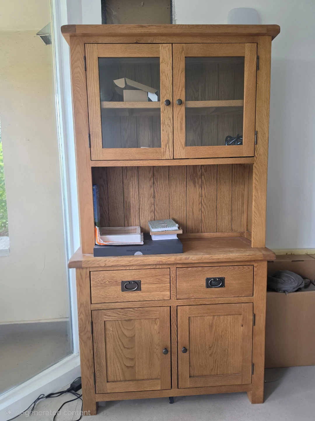 Solid Oak Hutch with Glass Doors