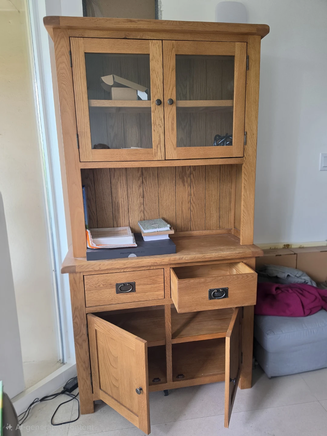 Solid Oak Hutch with Glass Doors - photo 2