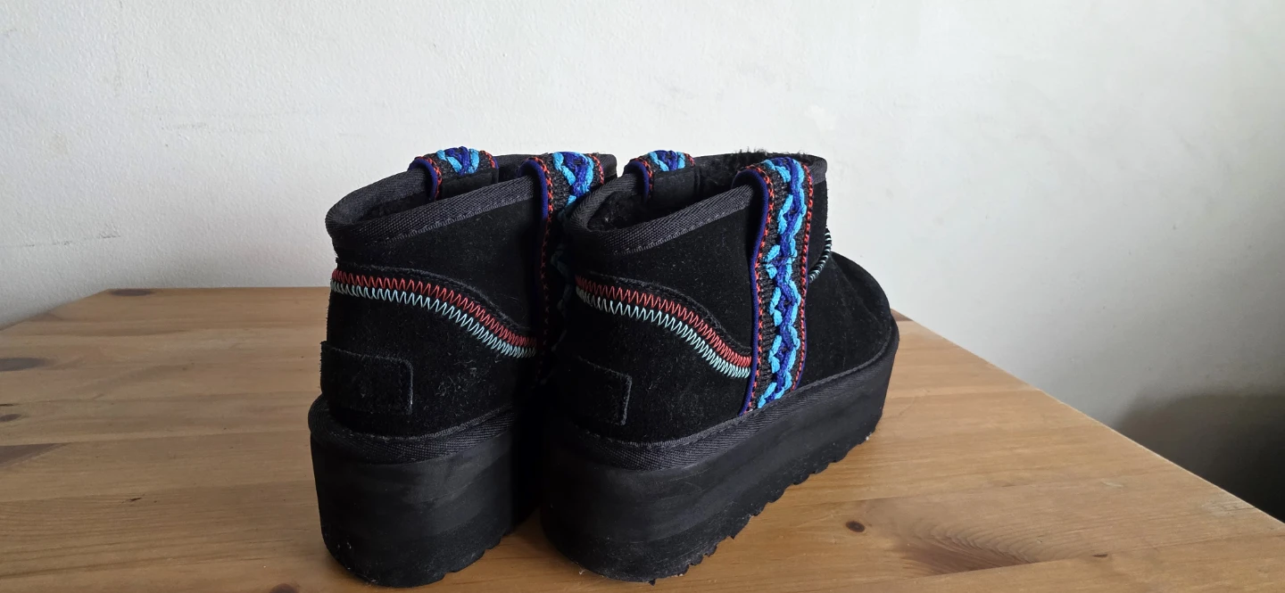 Ugg Black Suede Platform Boots with Embroidered Detail - photo 5