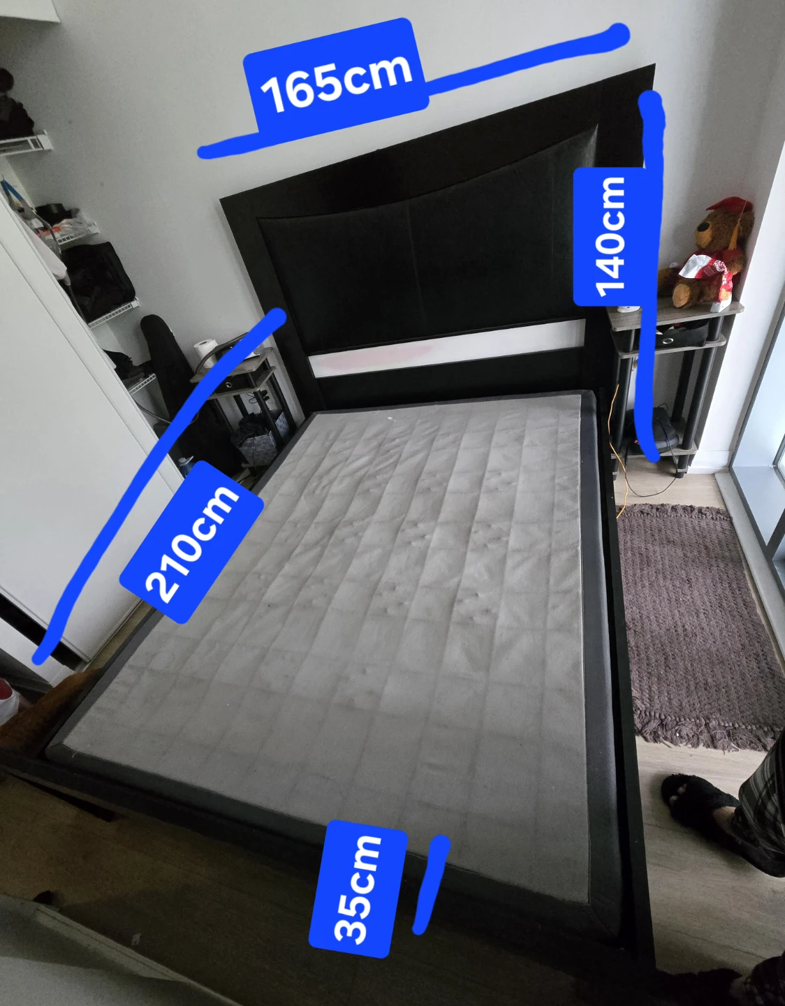 Black Faux Leather Platform Bed Frame with spring box - photo 2