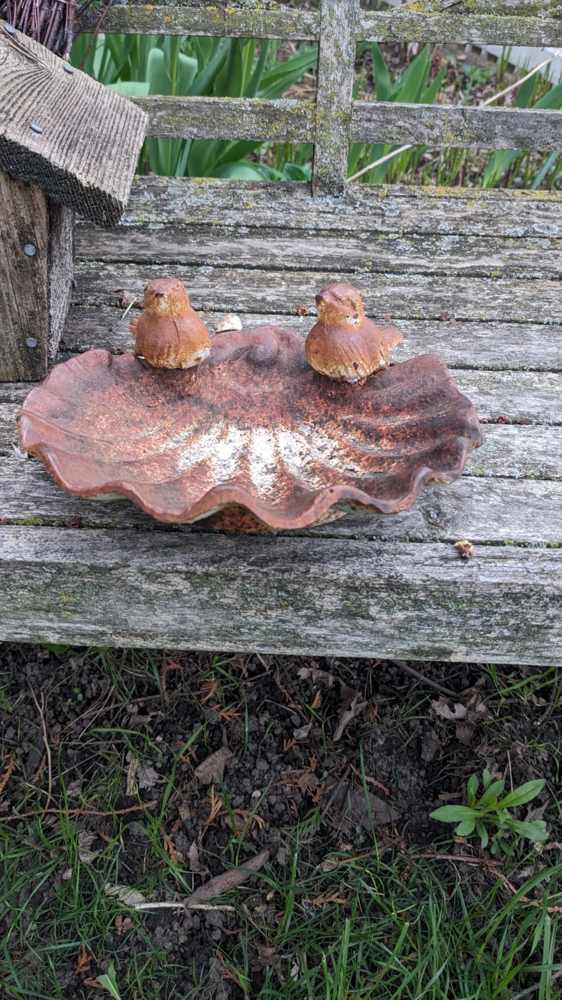 Old Heavy Steel Bird Bath Vintage Rustic Decor