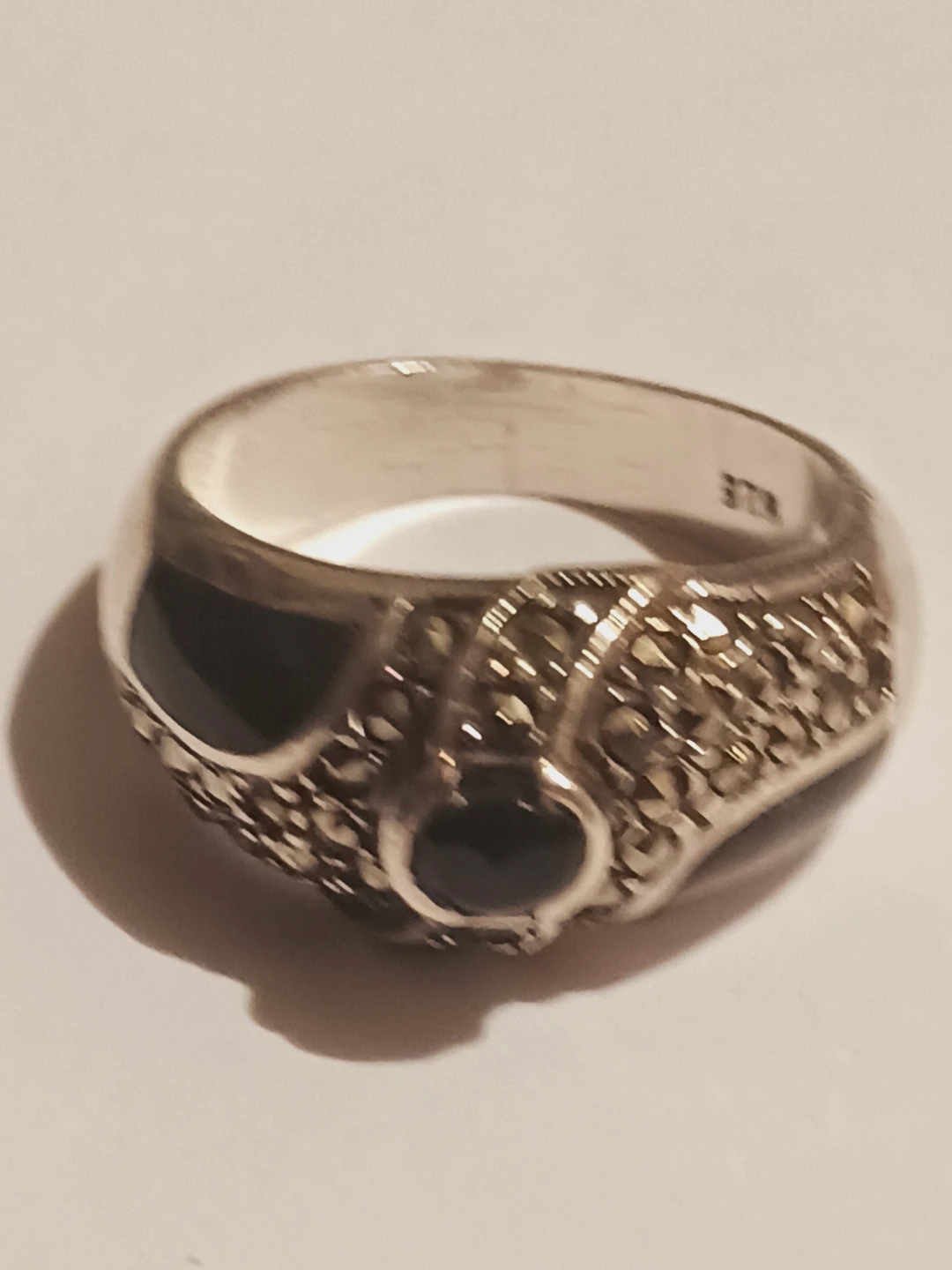 Sterling Silver 925 Marcasite Black Onyx Stone Ring. 7. - photo 4