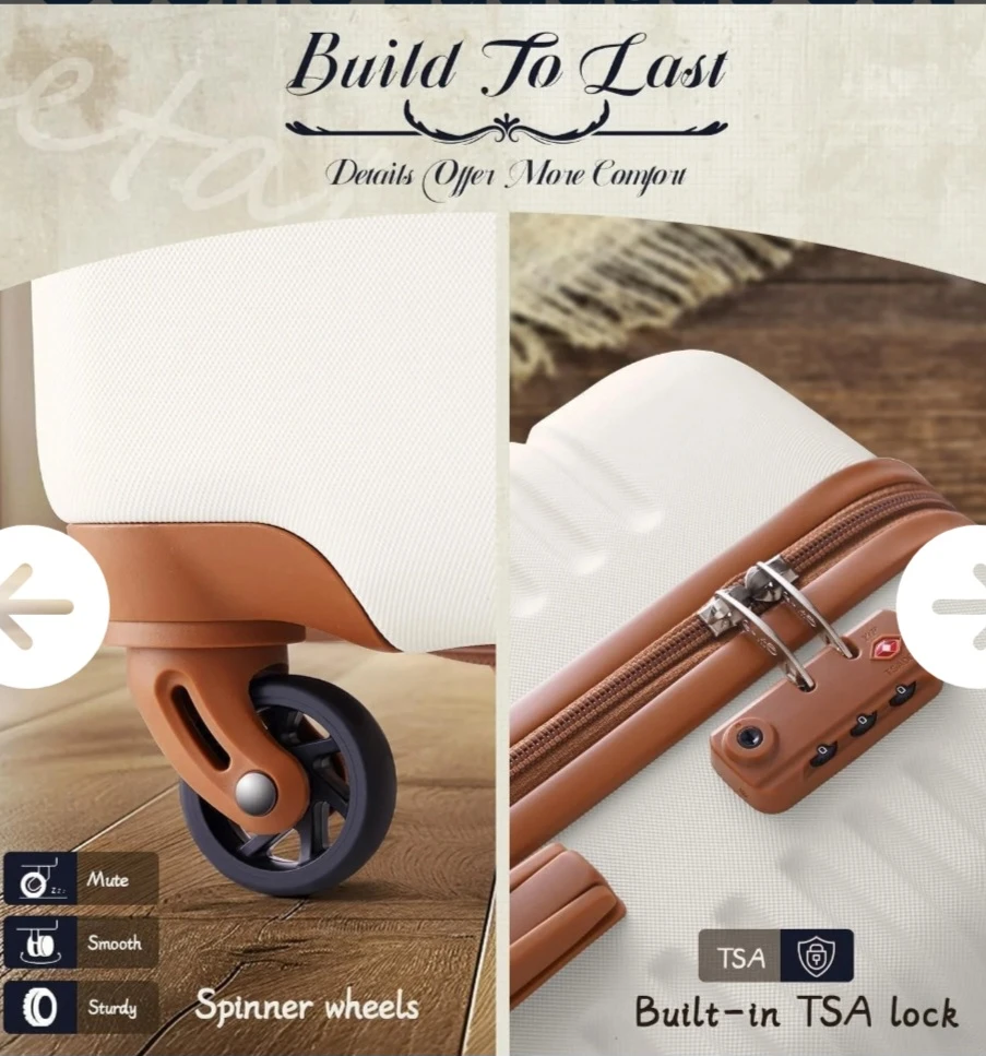 3-Piece Luggage Set - Cream with Brown Accents - photo 4