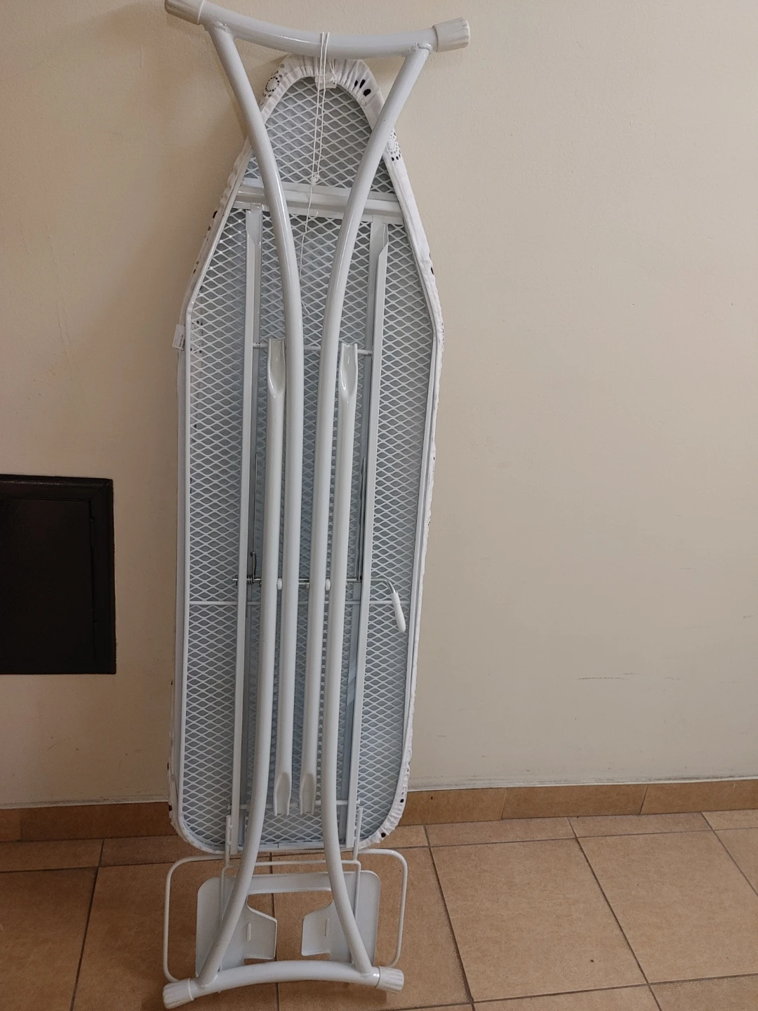 Folding Ironing Board with White Legs and Patterned Cover