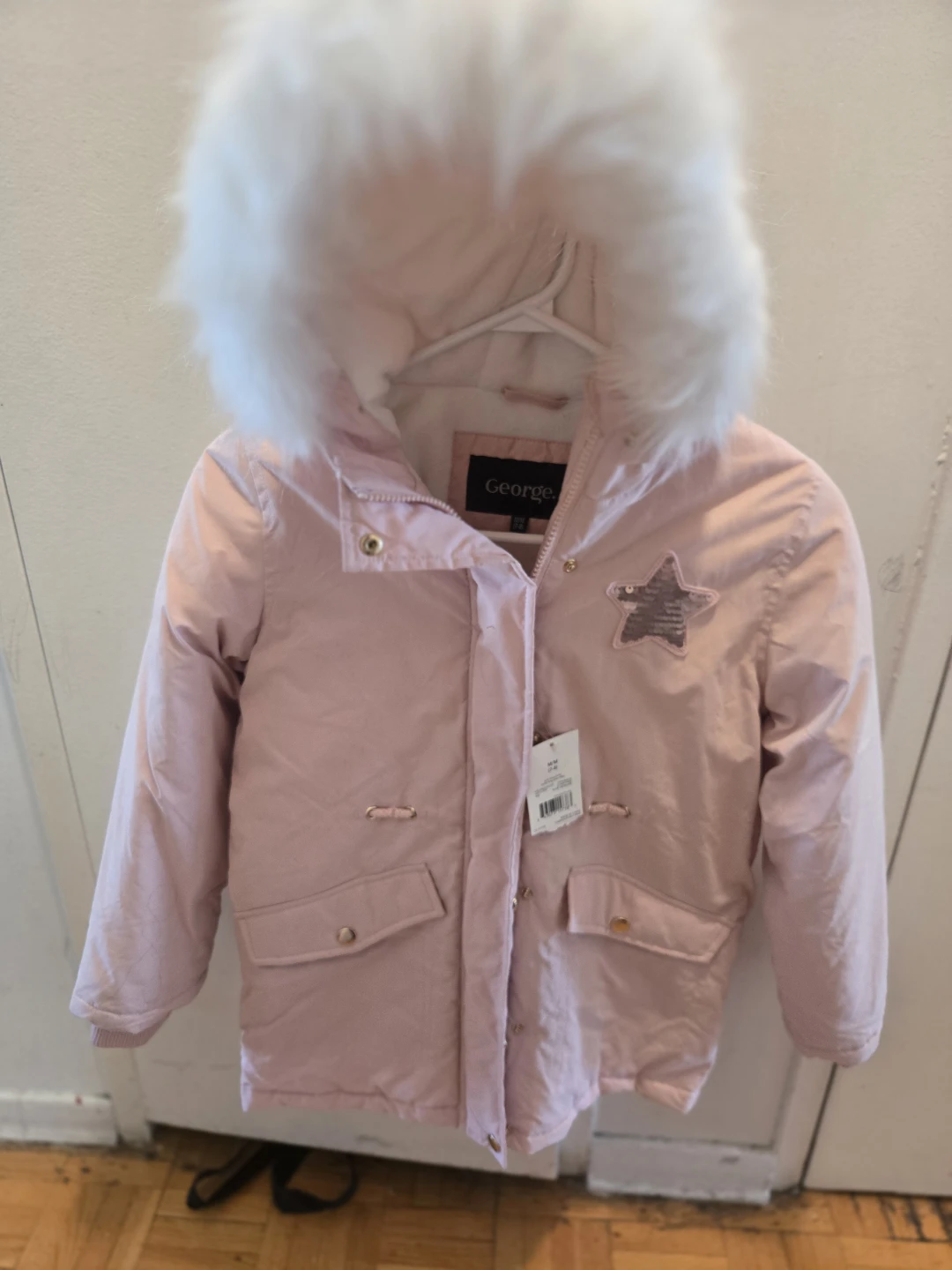 George Girls Pink Faux Fur Hood Winter Parka Jacket