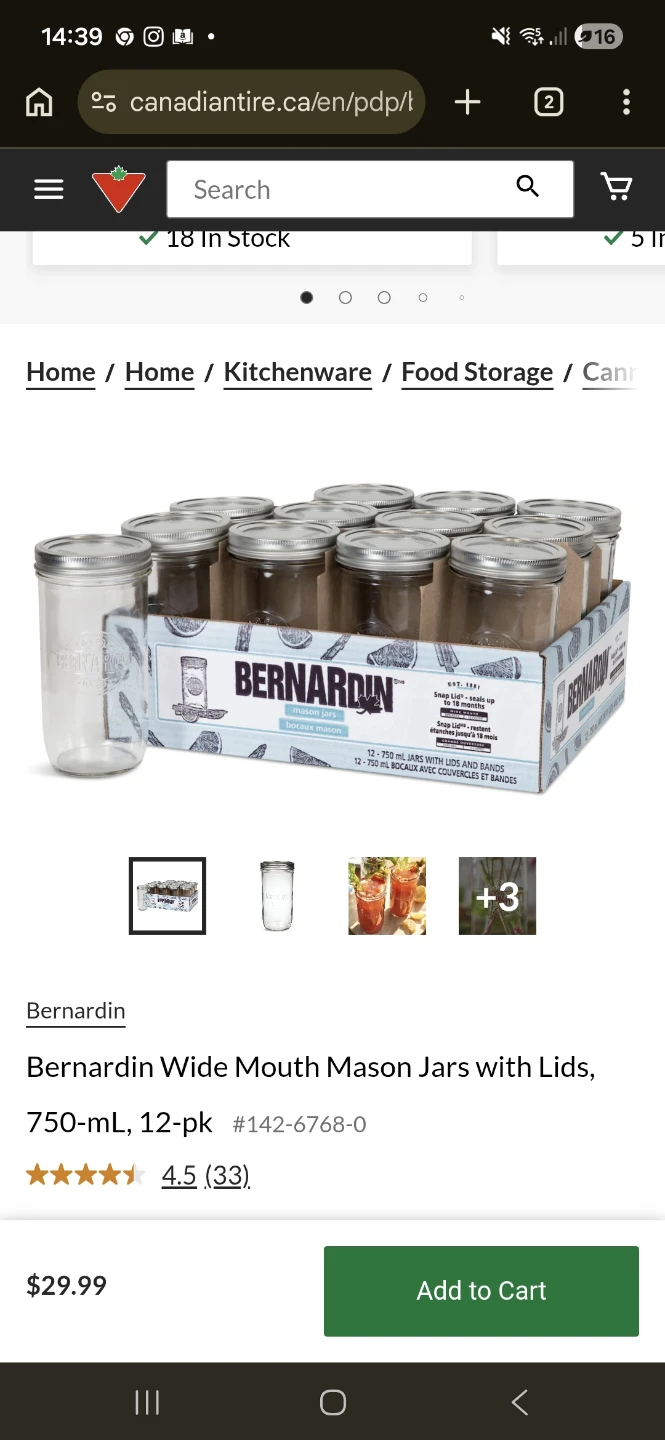 Bernardin Wide Mouth Mason Jars with Lids, 750-mL, 12-pk