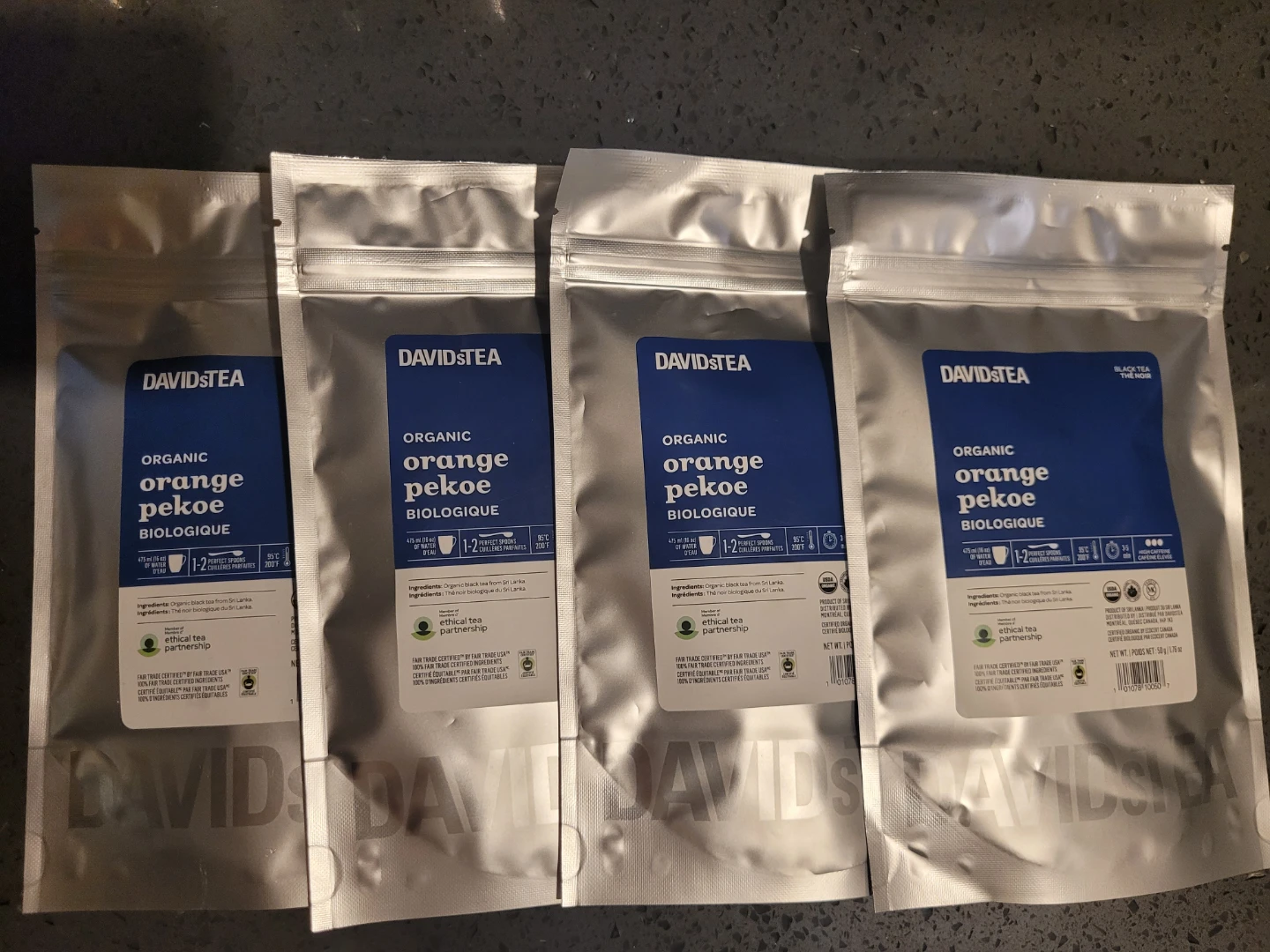 DAVIDsTEA Organic Orange Pekoe Black Tea - 4 x 50g Pouches