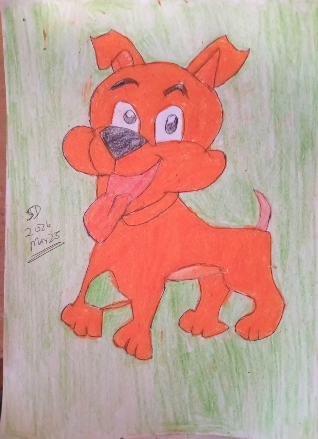 ORANGE DOG WITH LIGHT GREEN BACKGROUND