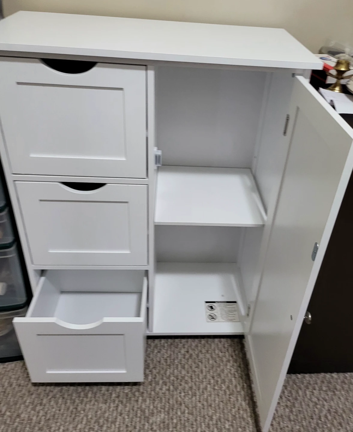 White Storage Cabinet with 3 Drawers and Door - photo 2