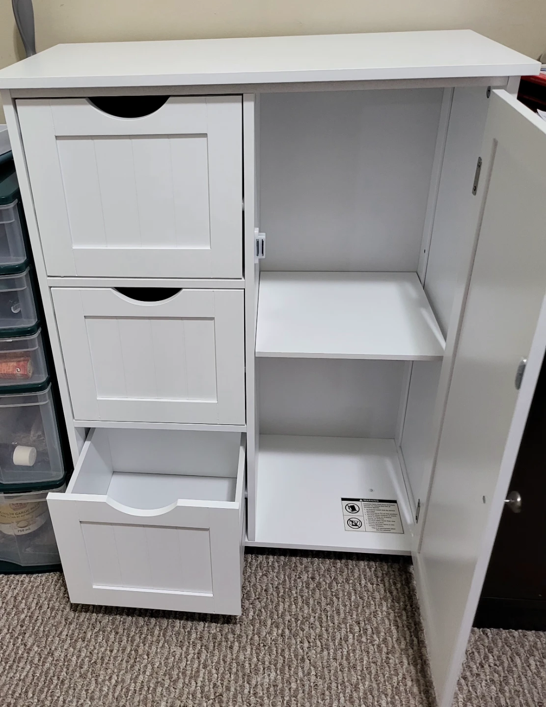 White Storage Cabinet with 3 Drawers and Door - photo 3
