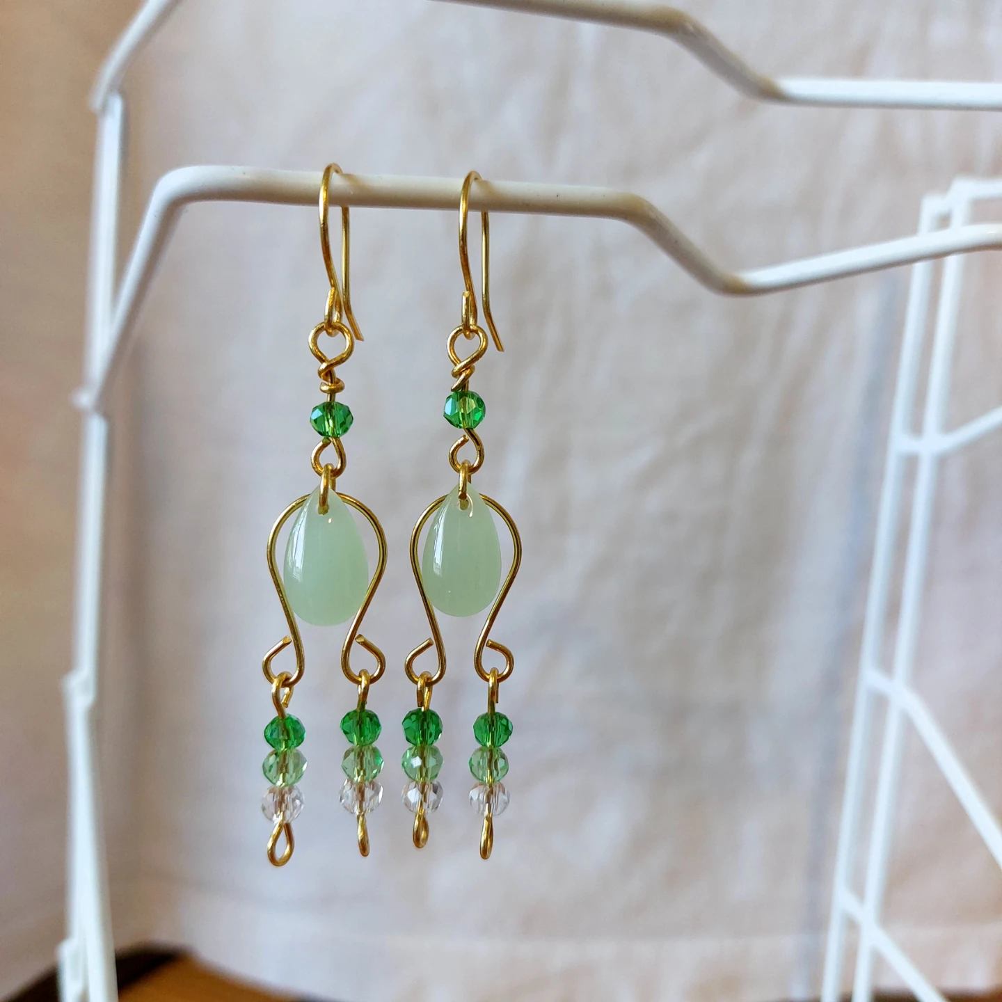 Handmade Green Bead Dangle Earrings