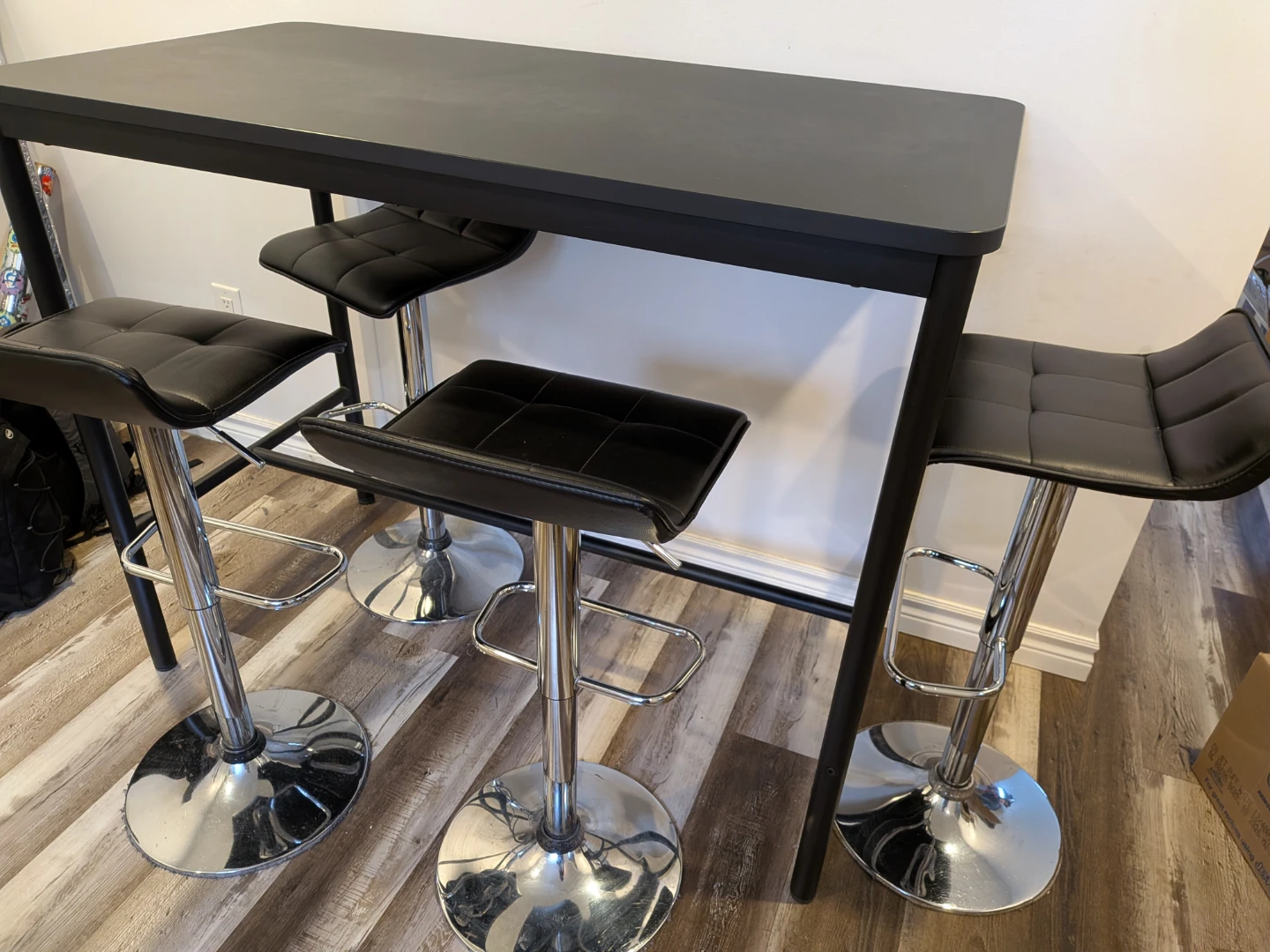 Black Bar Table with 2 Swivel Stools
