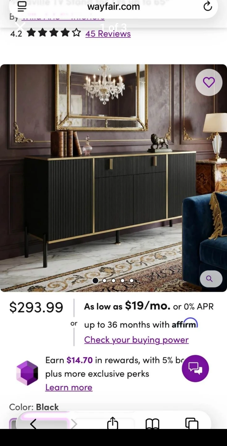Willa Arlo Interiors Doraville Black TV Stand with Gold Accents