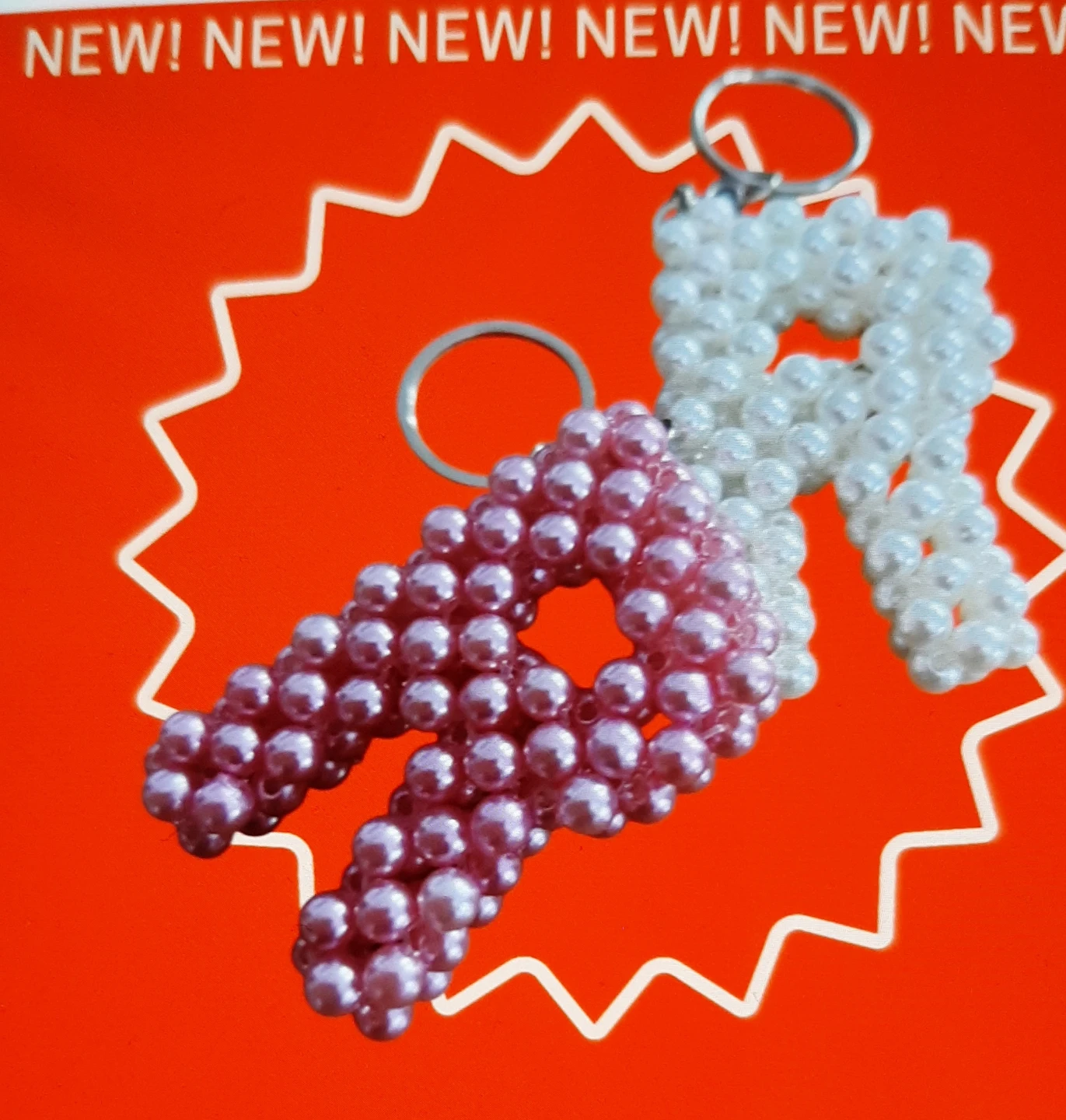 Beaded Letter Keychain - Pink & White
