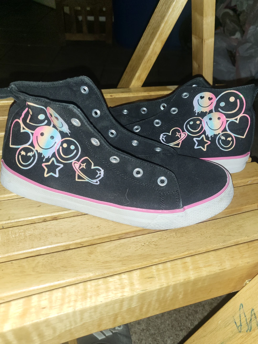 Black High-Top Sneakers with Smileys