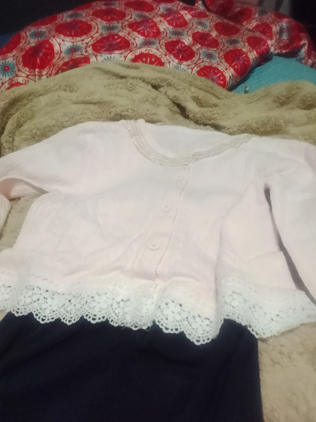 Pink Cardigan with Lace Trim