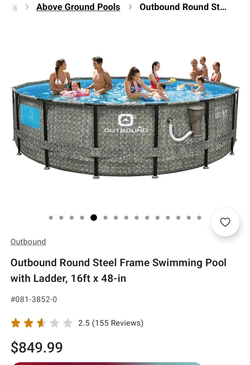 Outbound 16ft Round Steel Frame Swimming Pool with Ladder - photo 3