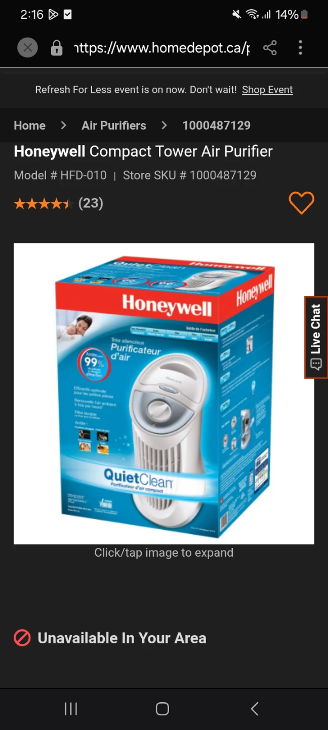 Honeywell QuietClean Compact Tower Air Purifier HFD-010 - photo 2