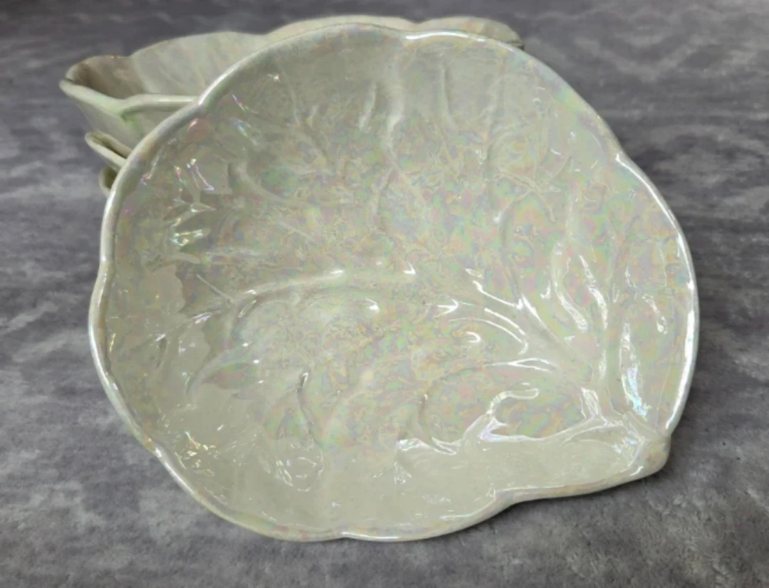 4 Pearlescent Handmade Vintage Cabbage Bowls 🥬 - photo 3