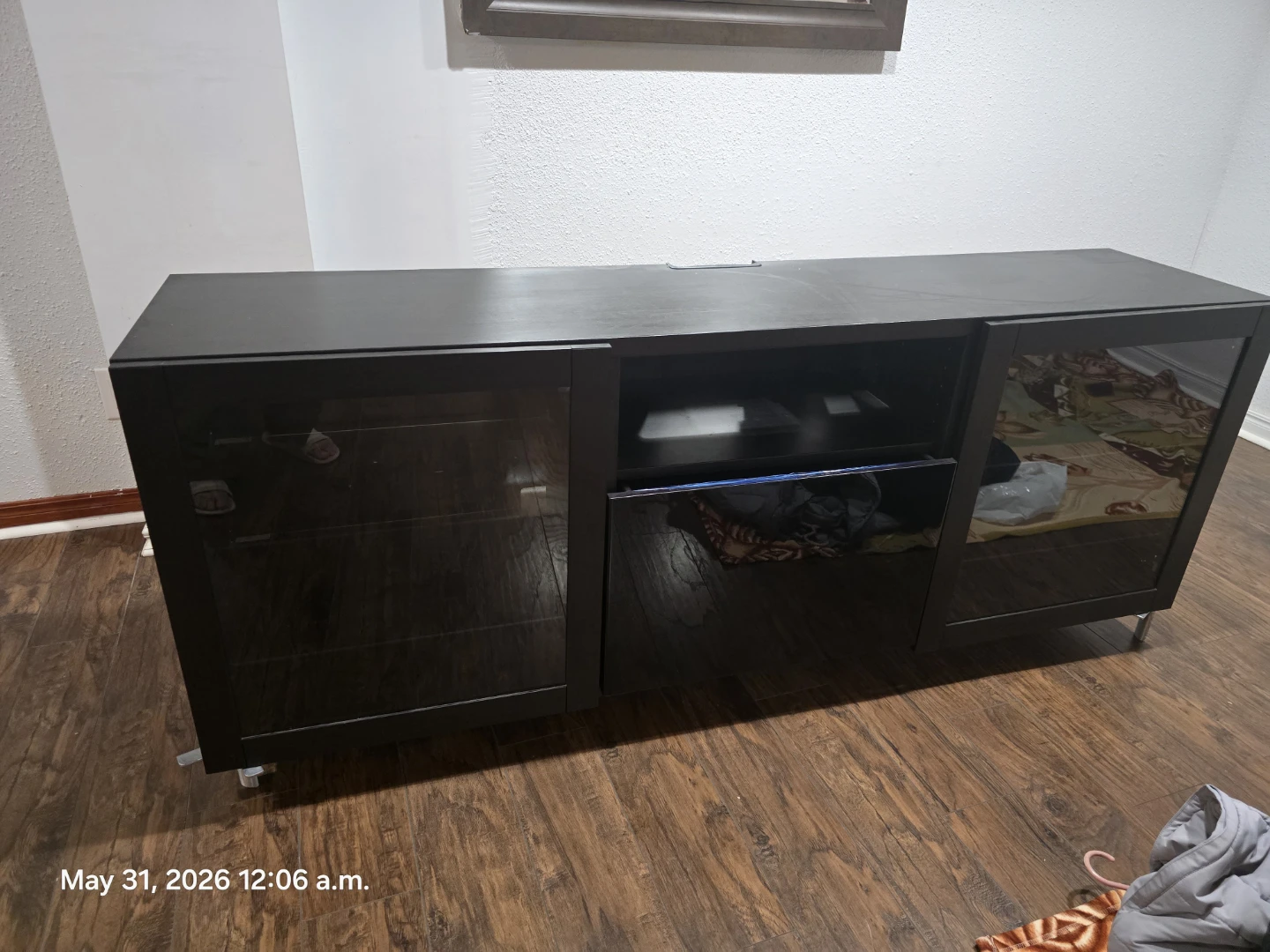 Dark Wood Media Console with Cabinet and Drawers - photo 5