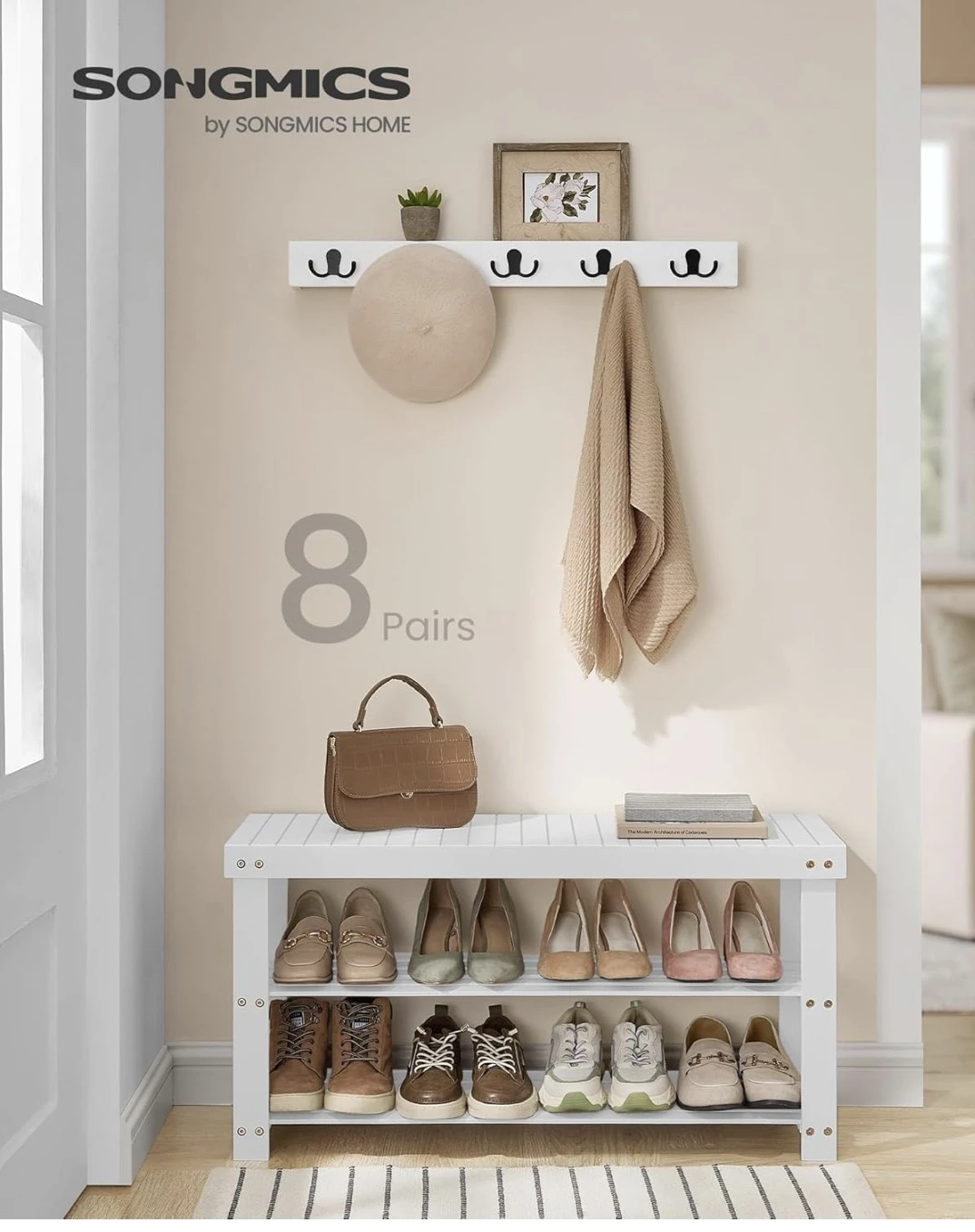 SONGMICS 2-Tier Bamboo Shoe Rack Bench - photo 3