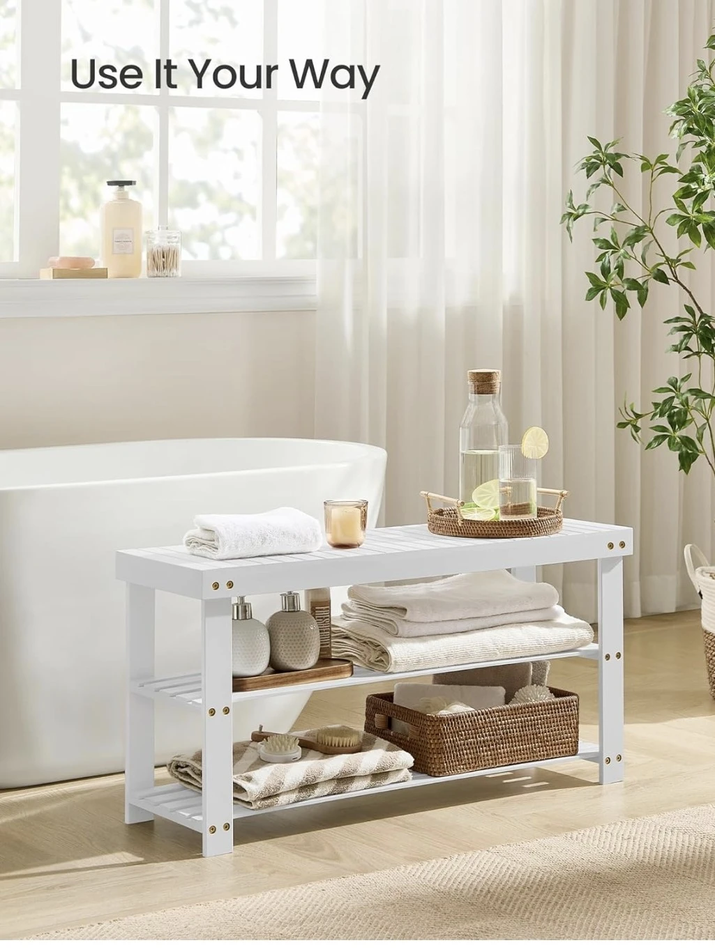 SONGMICS 2-Tier Bamboo Shoe Rack Bench - photo 4