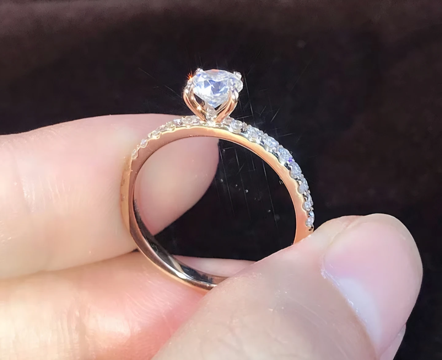 Rose Golden Round Cut Synthetic Cubic Zirconia Ring - photo 2