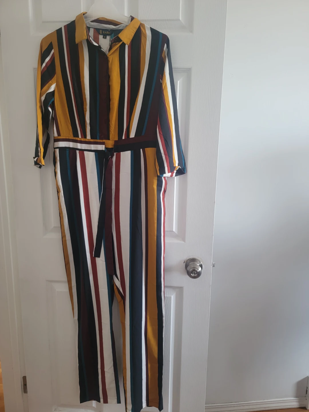 RARE striped jumpsuit with belt size M