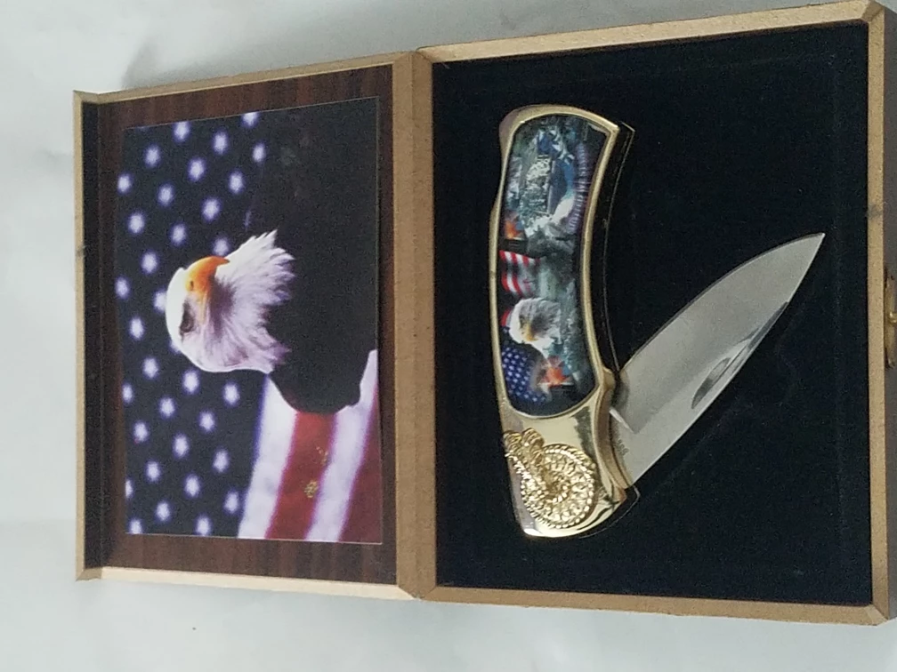 Collectible Folding Knife with Eagle and American Flag Design