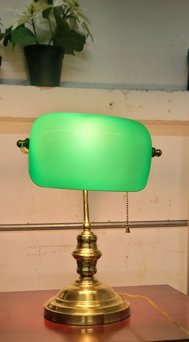 Brass Banker's Lamp with Green Glass Shade - photo 3