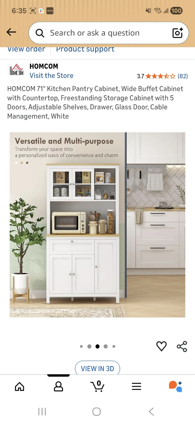 HOMCOM 71" White Kitchen Pantry Cabinet with Countertop