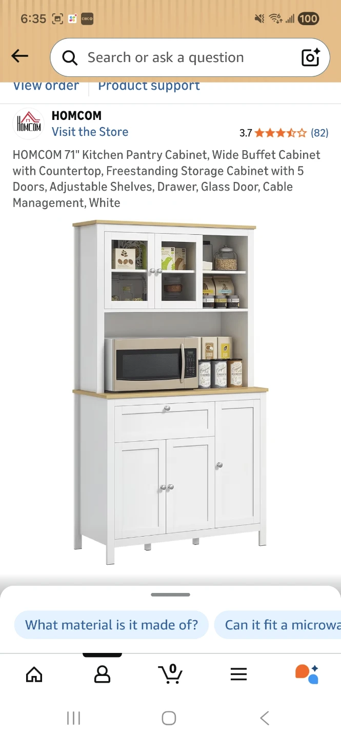 HOMCOM 71" White Kitchen Pantry Cabinet with Countertop - photo 2