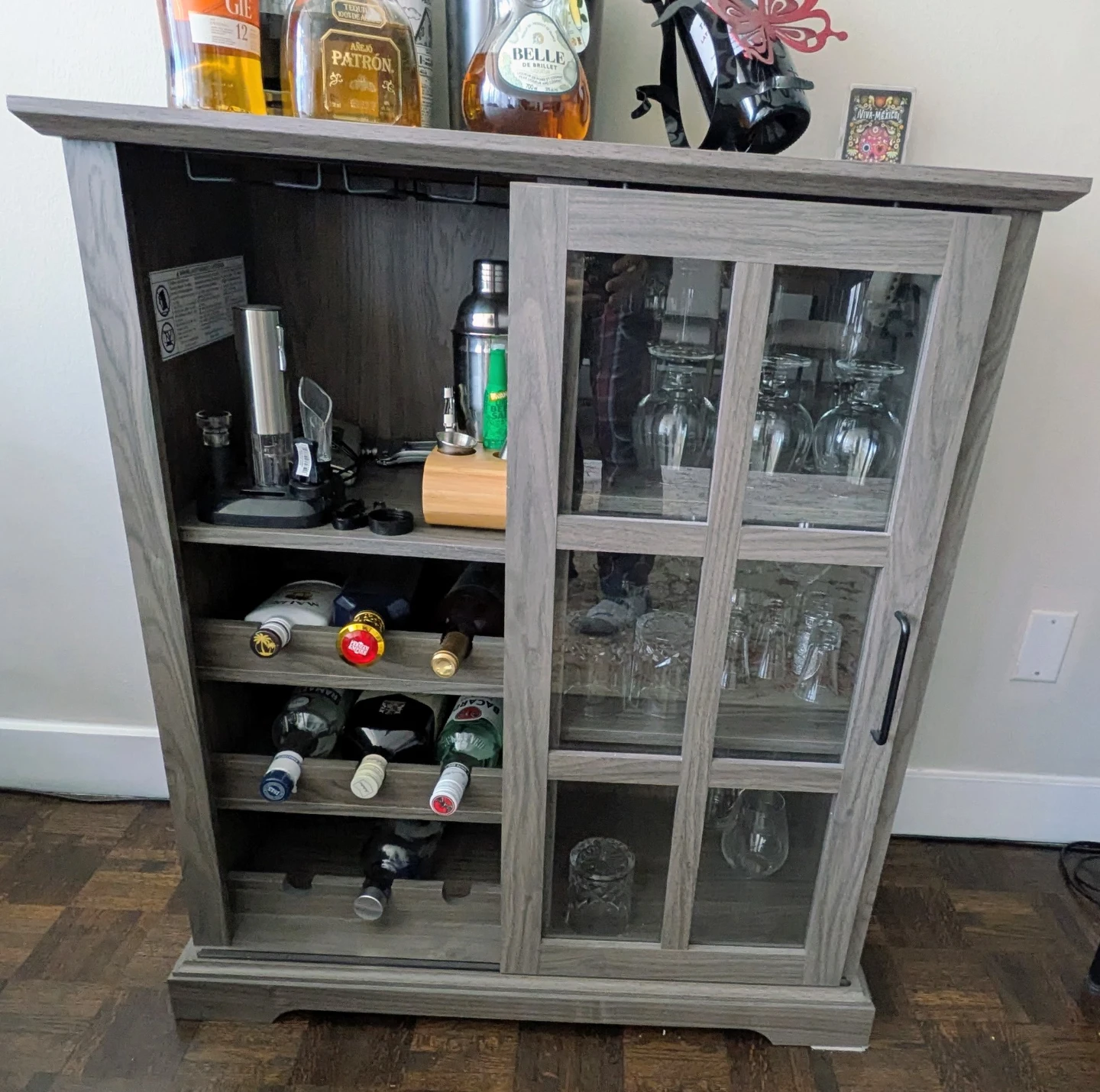 Grey Bar Cabinet with Wine Rack