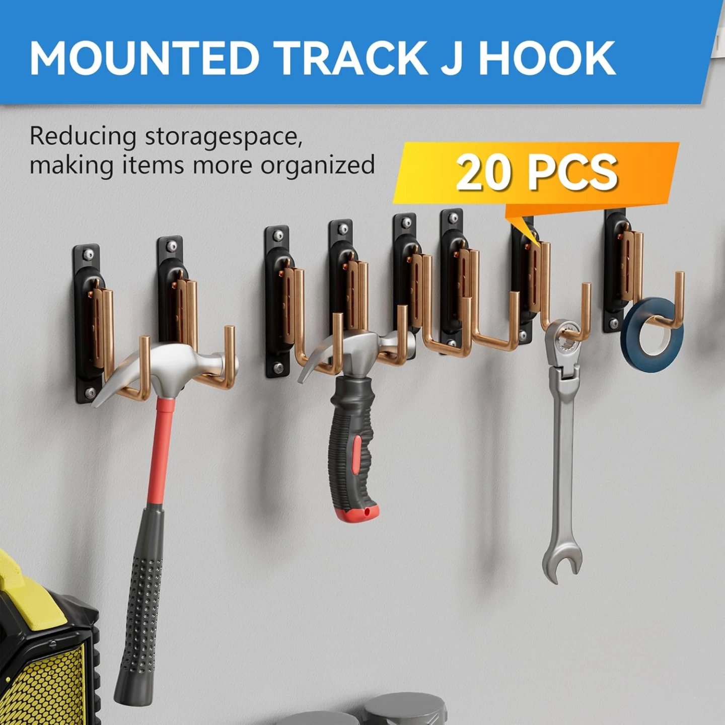 20 Pack Gold Heavy Duty Mounted Track J Hooks - photo 3