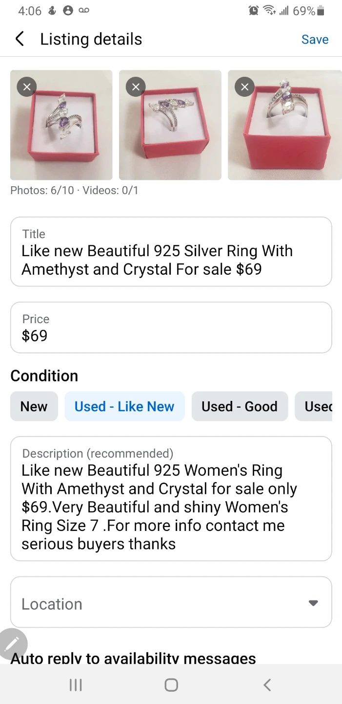 Like new 925 Real Silver Ring With Amethyst and Crystal - photo 4