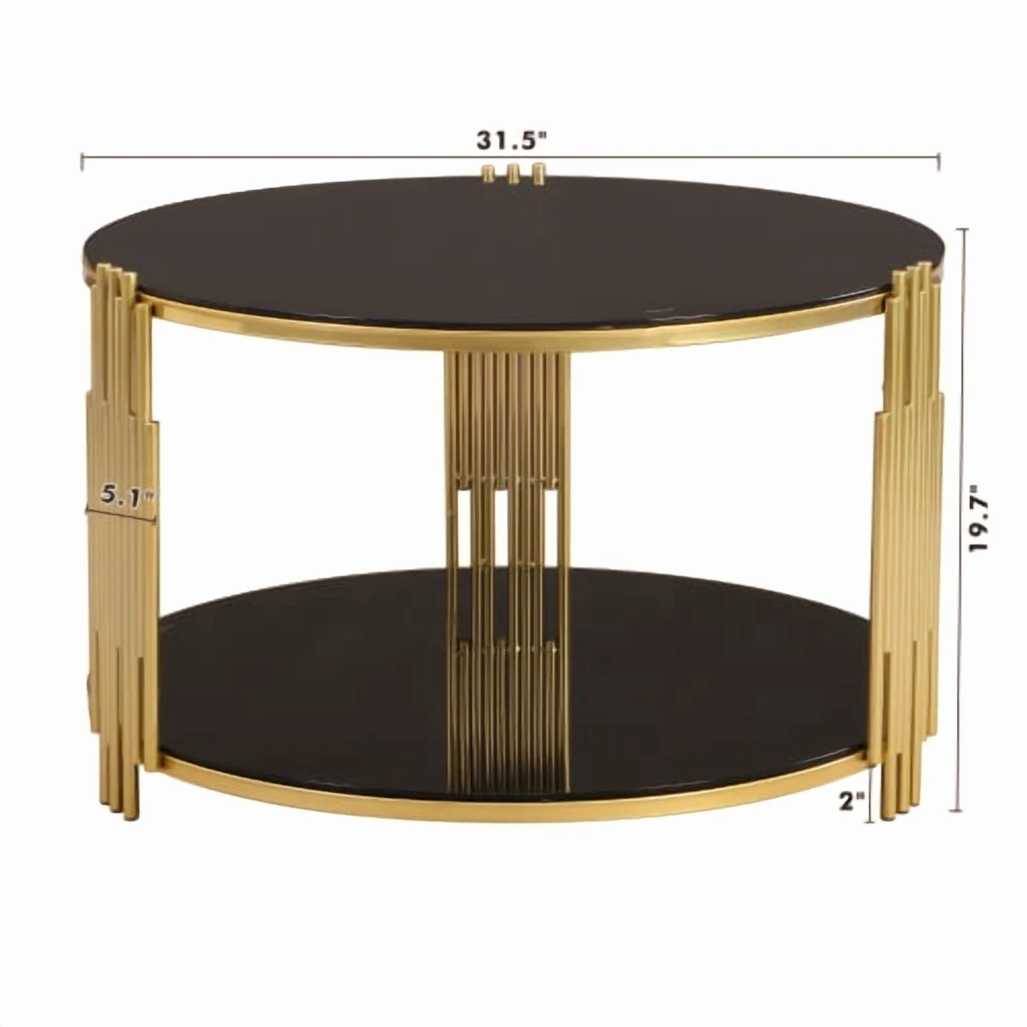 Round Coffee Table with Black Mirror Top and Gold Finish - photo 3